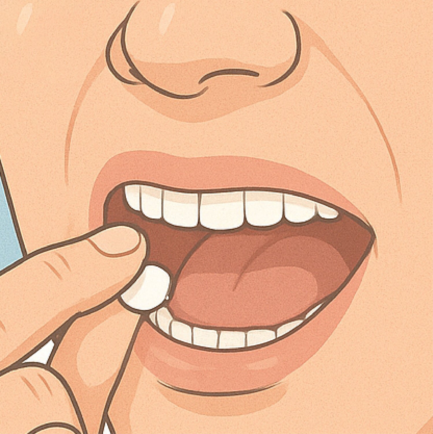 Utilisez votre langue pour pousser le comprimé à un endroit confortable. Laissez reposer pendant 10 secondes pour ne pas perturber l'adhérence.